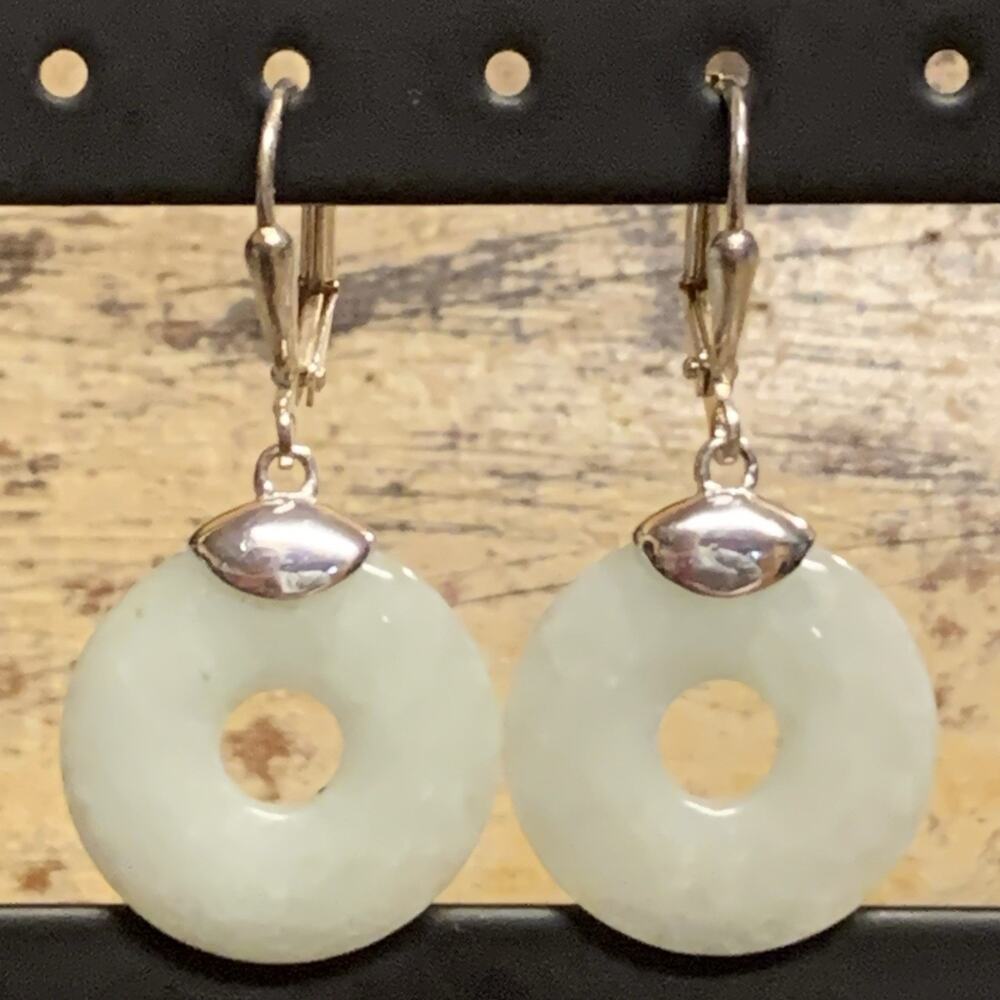 Sterling Silver and Jadeite Donut Dangle Earrings by GSJ